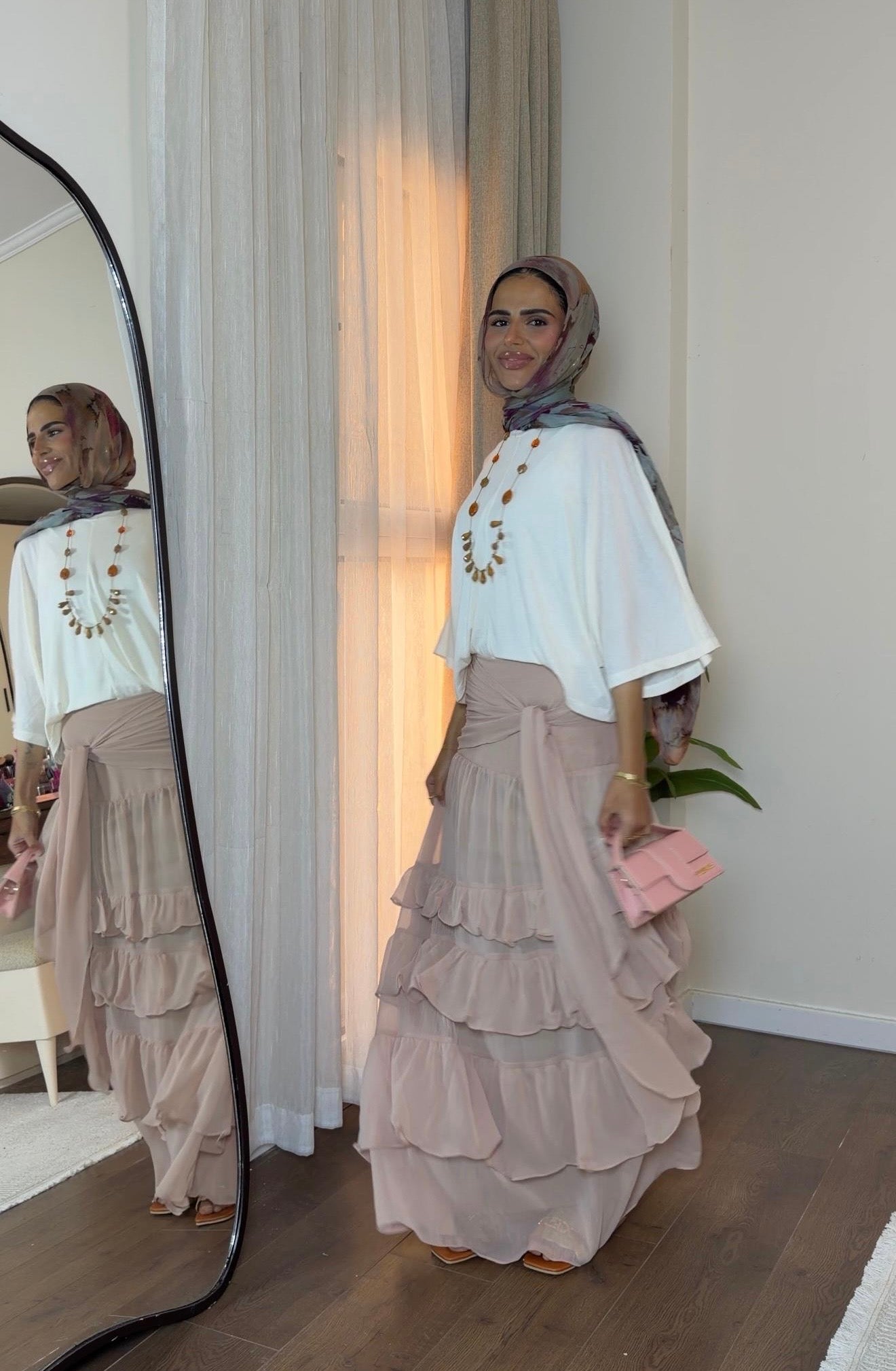 Ruffle Chiffon Skirt - Nude