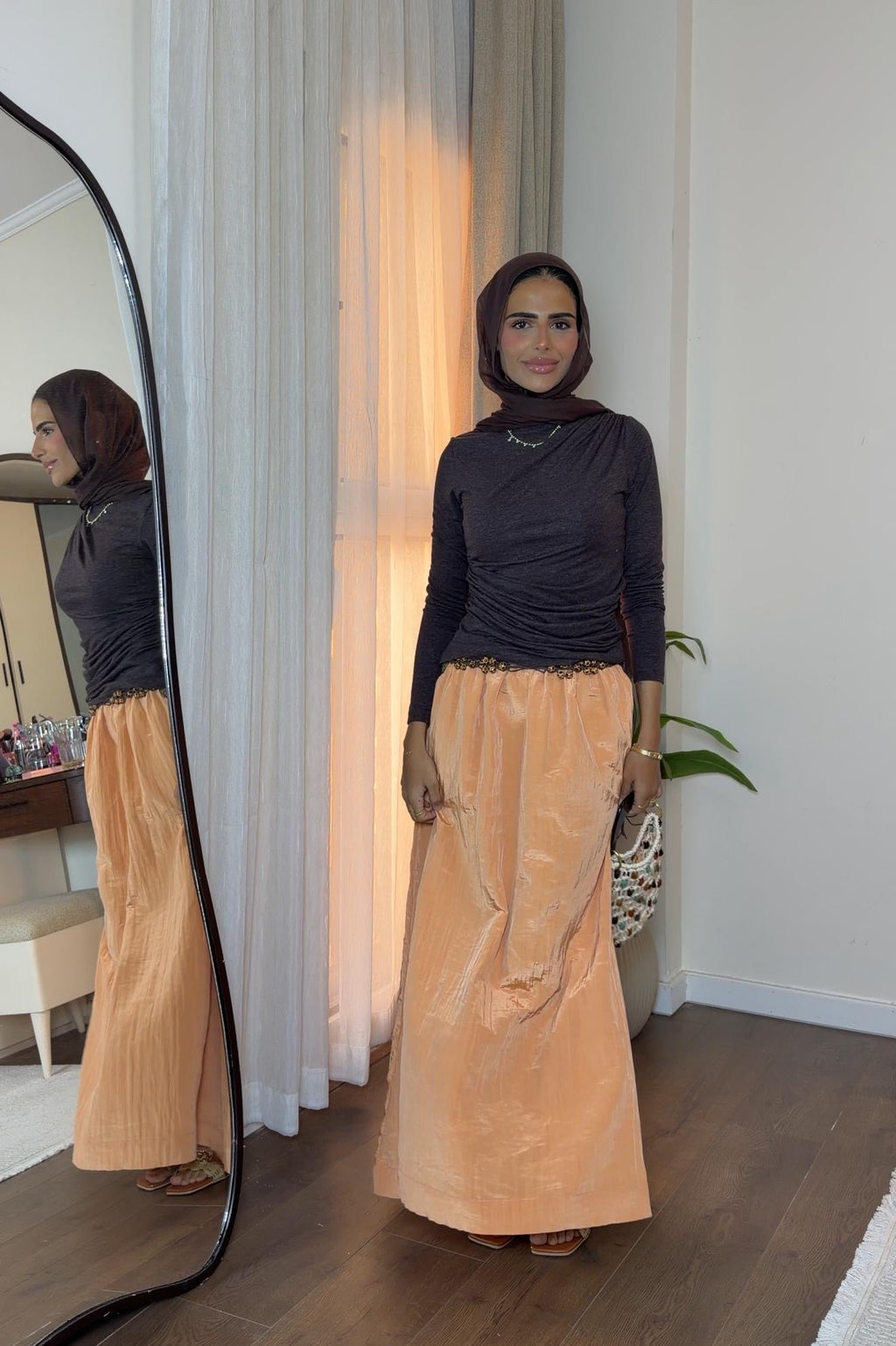 Ease Crushed Satin Skirt - Orange