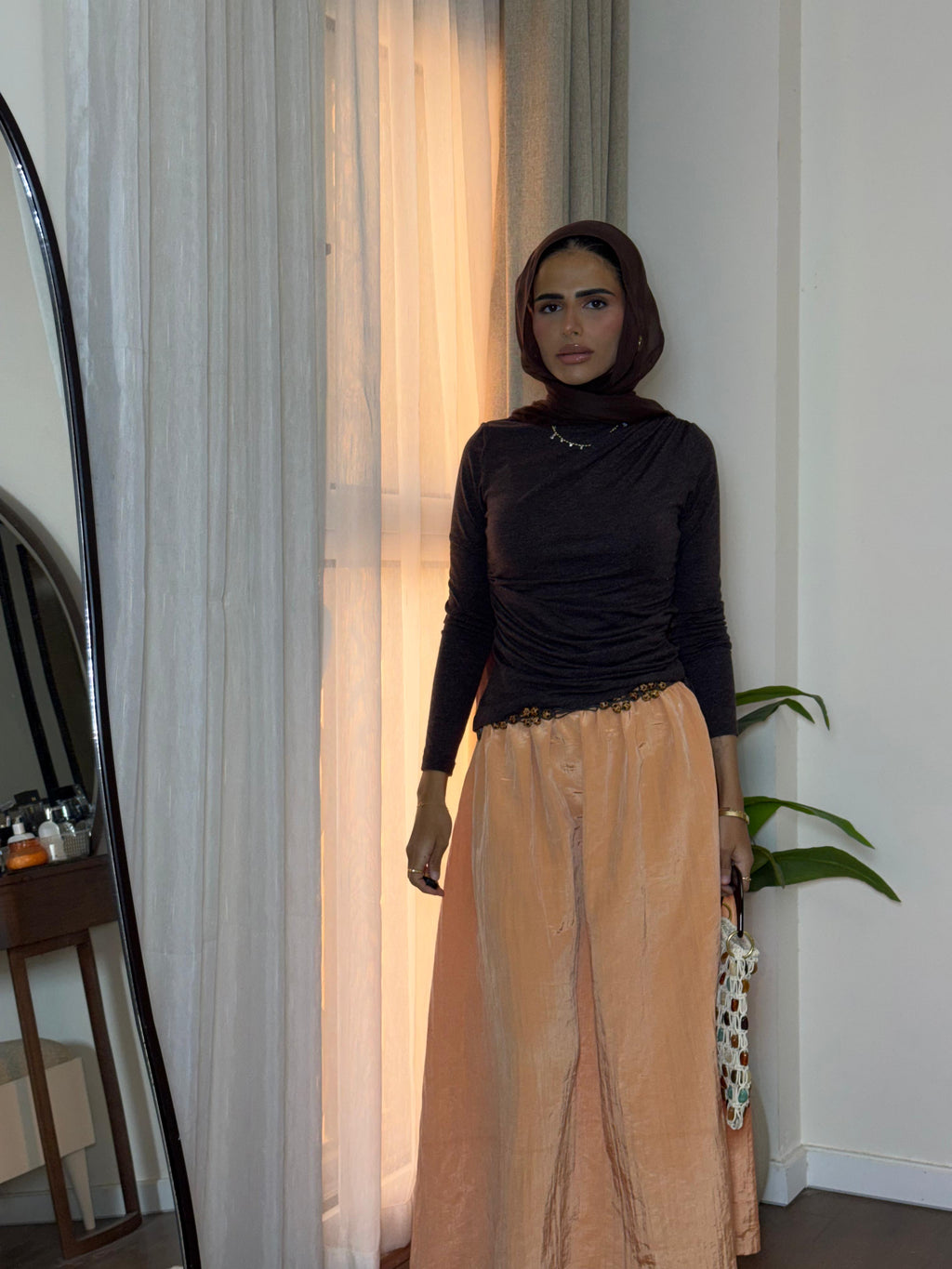 Ease Crushed Satin Skirt - Orange