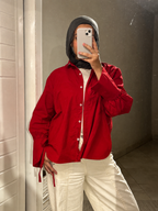 Ribbon Poplin Shirt — Red