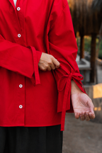Ribbon Poplin Shirt — Red