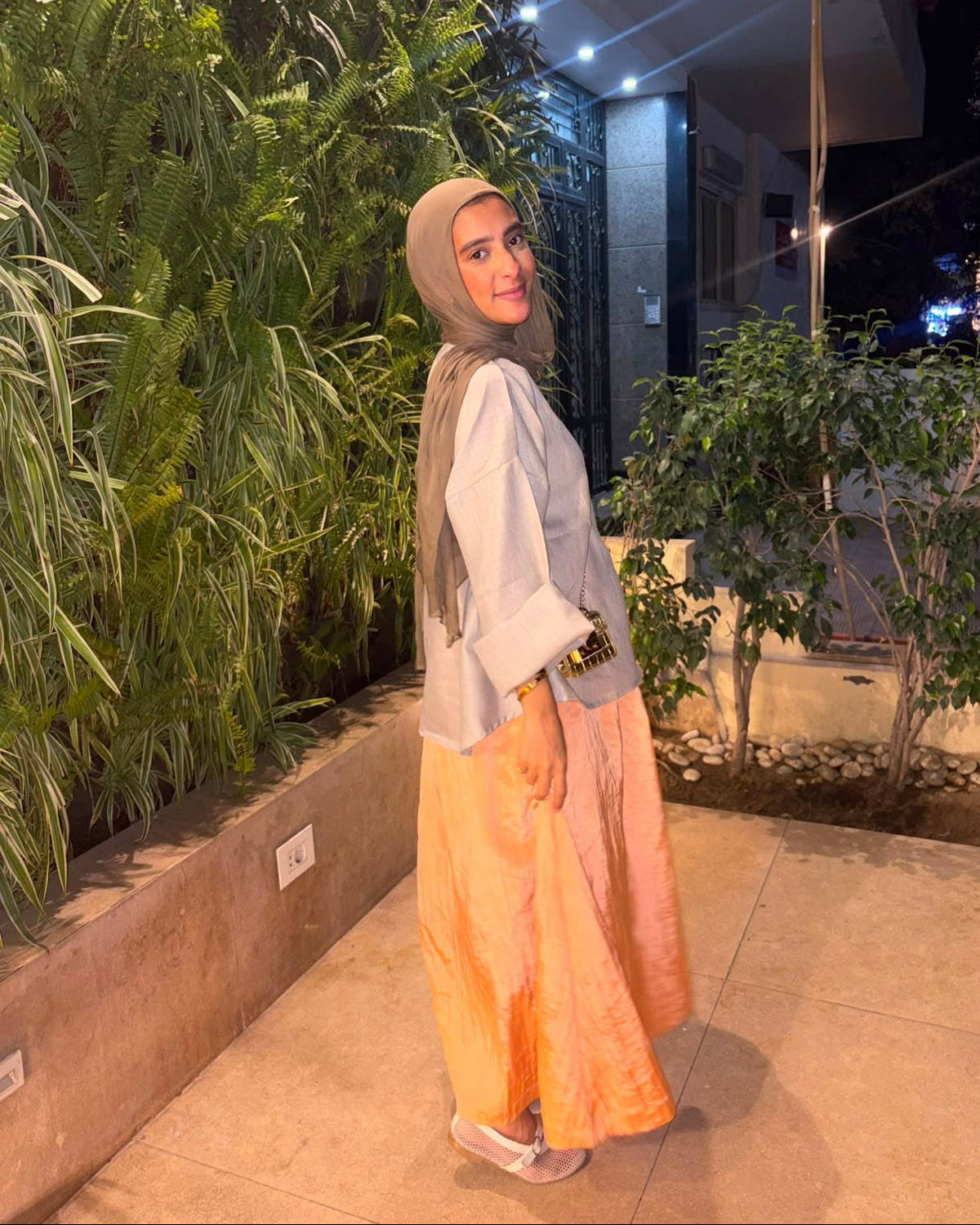 Ease Crushed Satin Skirt - Orange