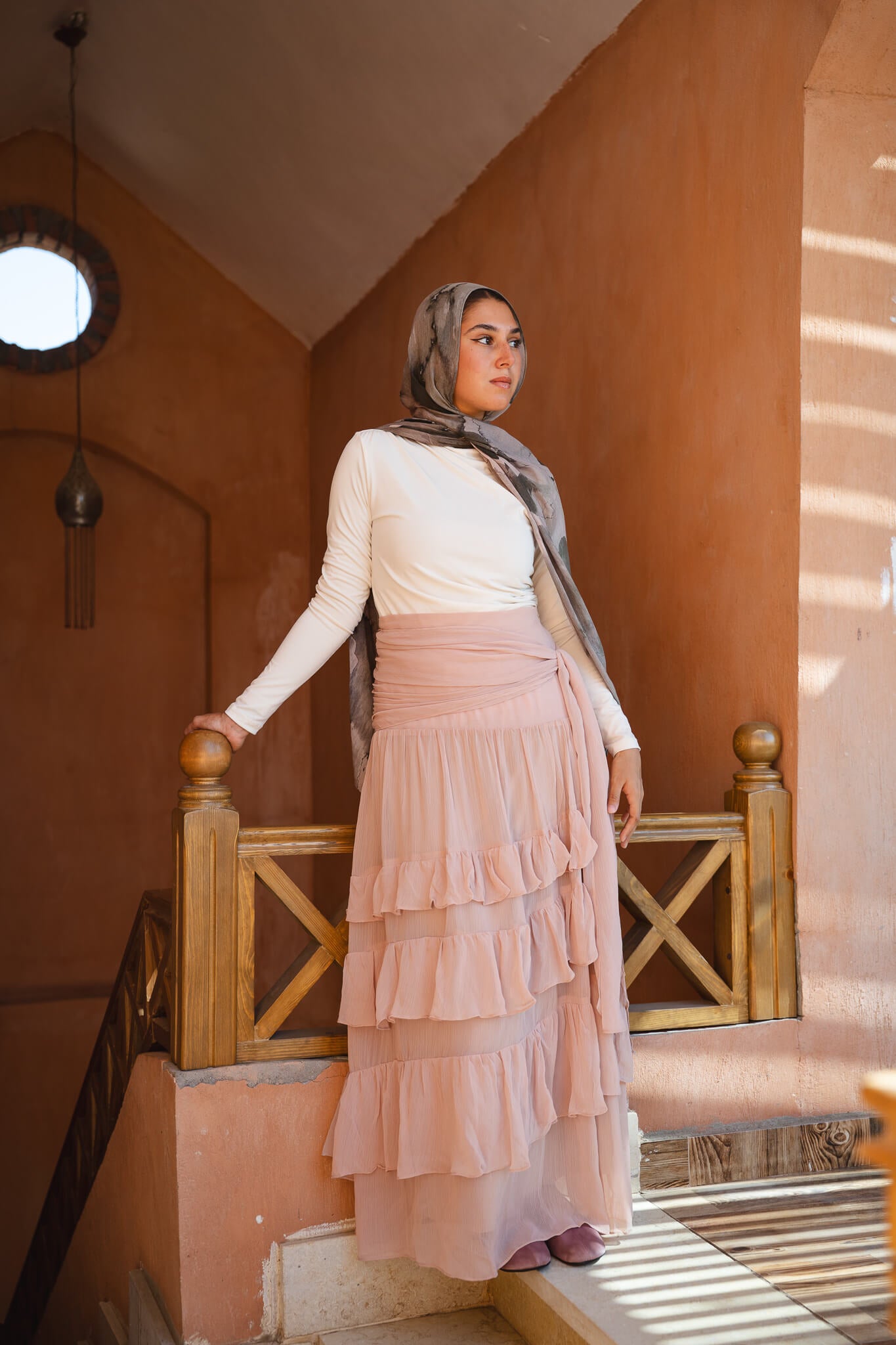 Ruffle Chiffon Skirt - Nude