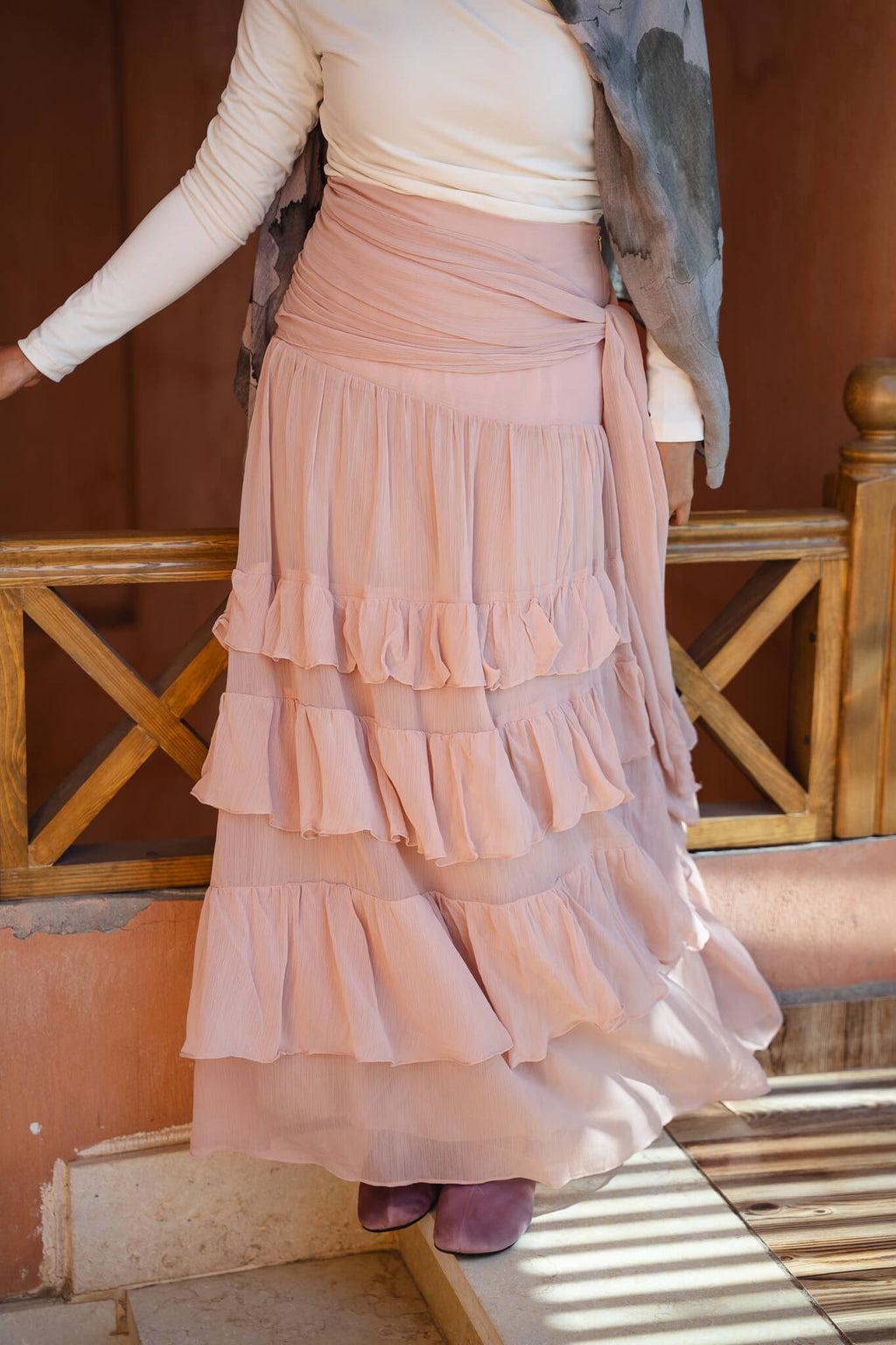 Ruffle Chiffon Skirt - Nude