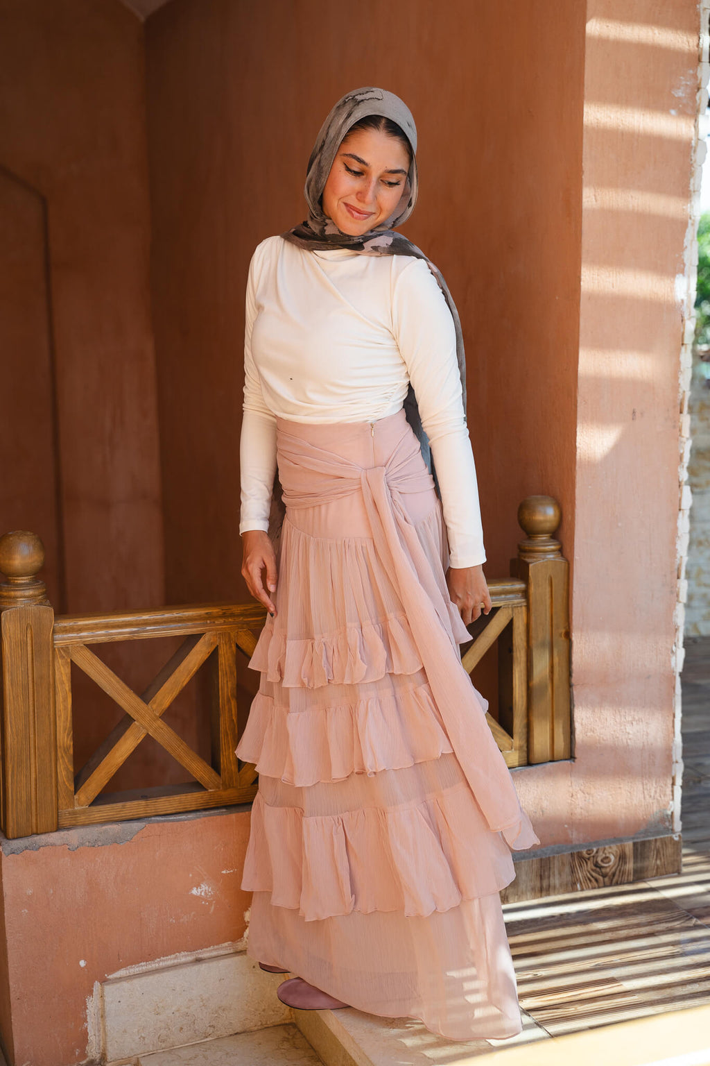 Ruffle Chiffon Skirt - Nude
