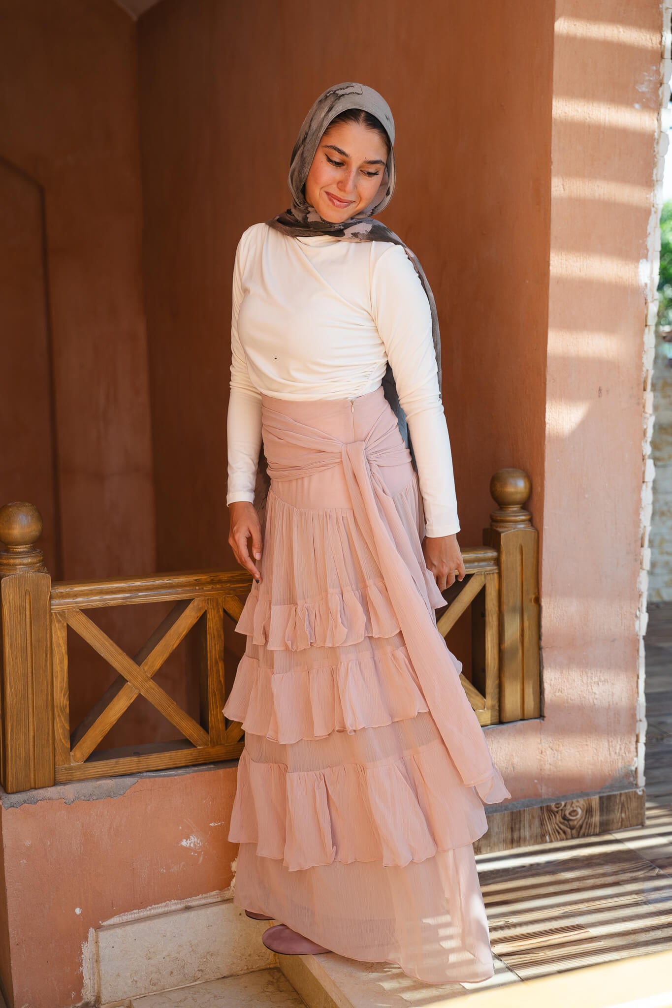 Ruffle Chiffon Skirt - Nude