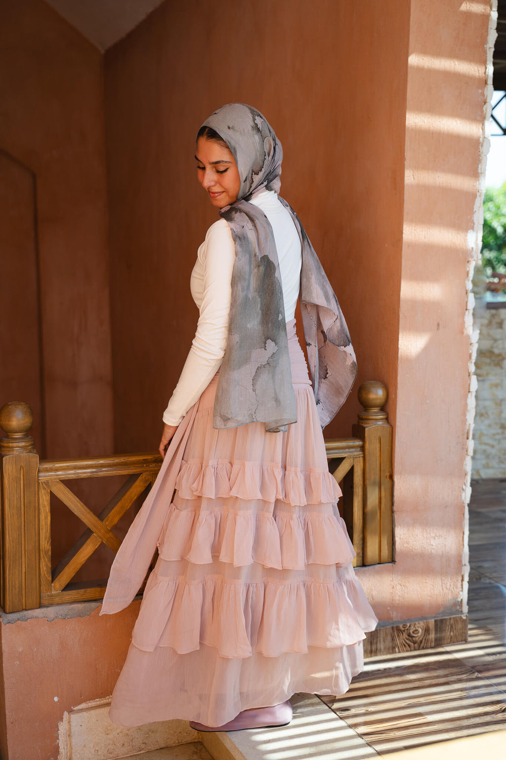 Ruffle Chiffon Skirt - Nude