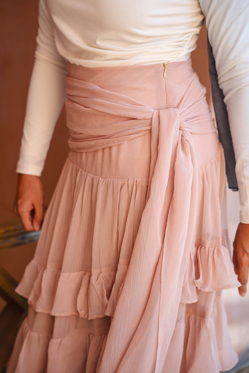 Ruffle Chiffon Skirt - Nude