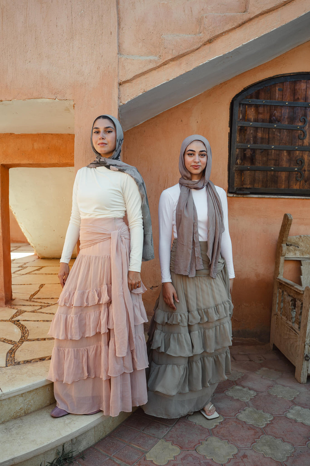 Ruffle Chiffon Skirt - Nude