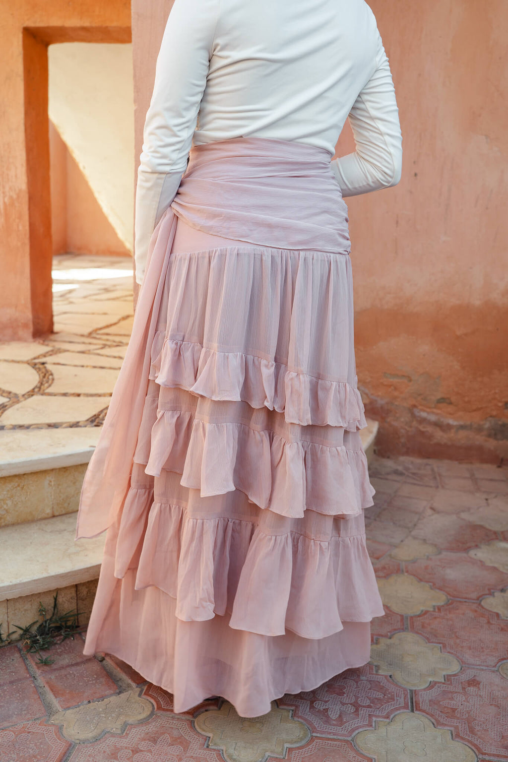 Ruffle Chiffon Skirt - Nude