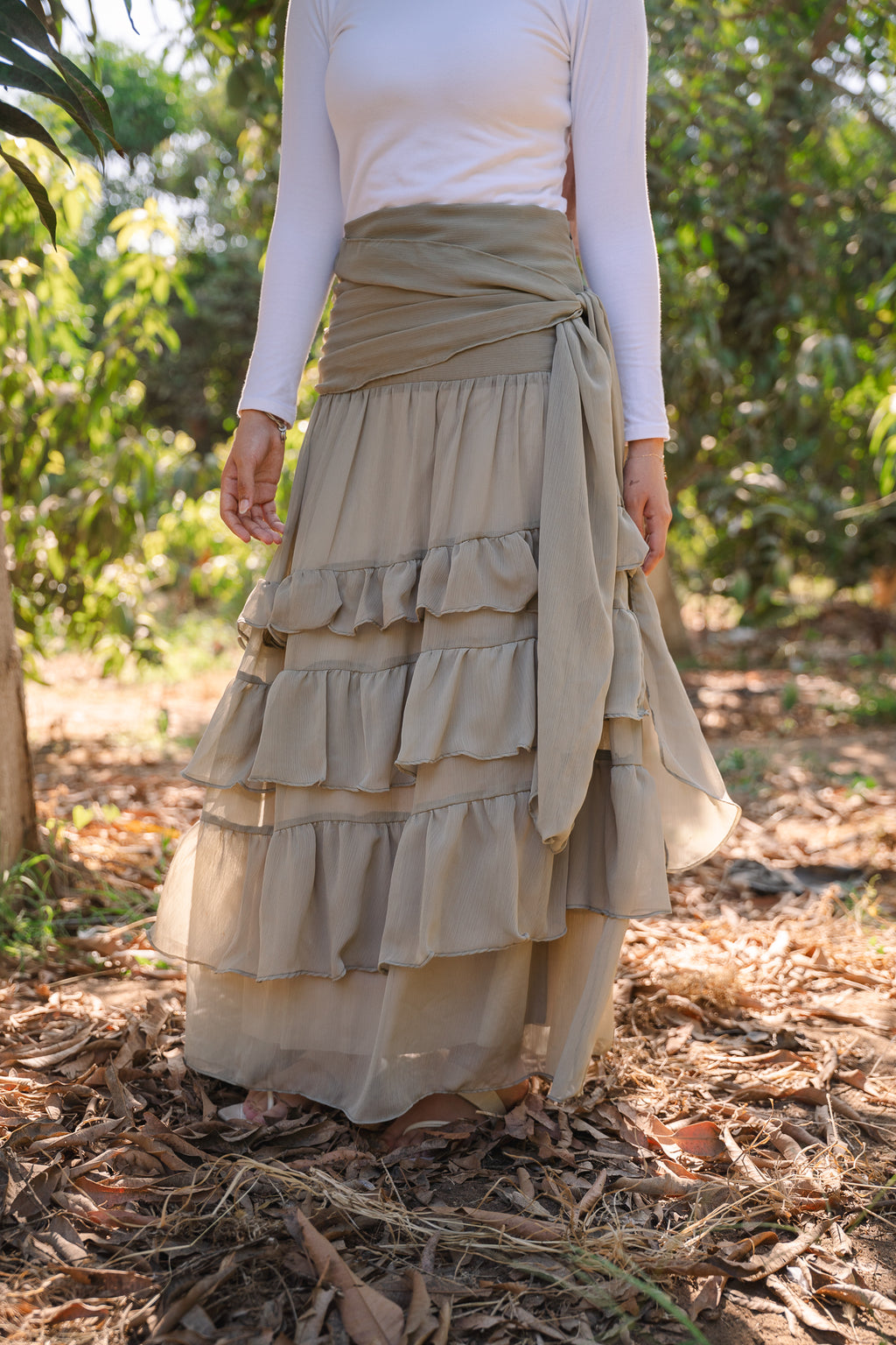 Ruffle Chiffon Skirt - Sage