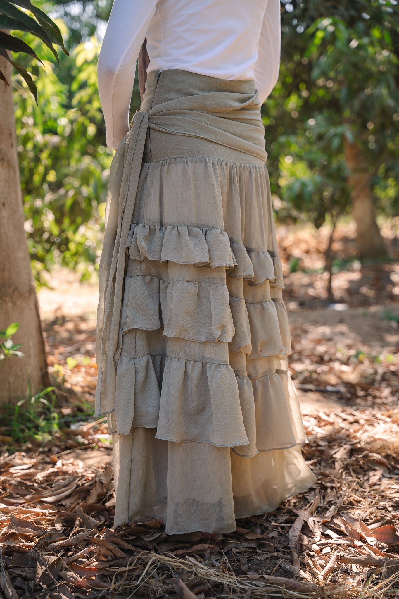 Ruffle Chiffon Skirt - Sage