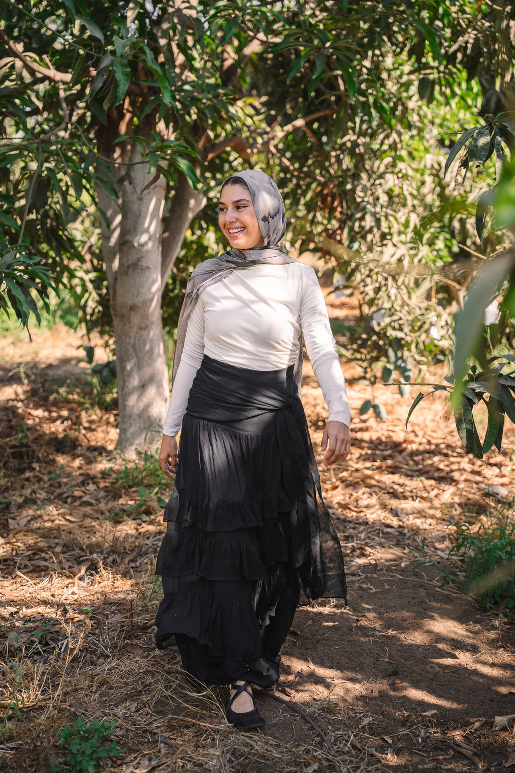 Ruffle Chiffon Skirt - Black