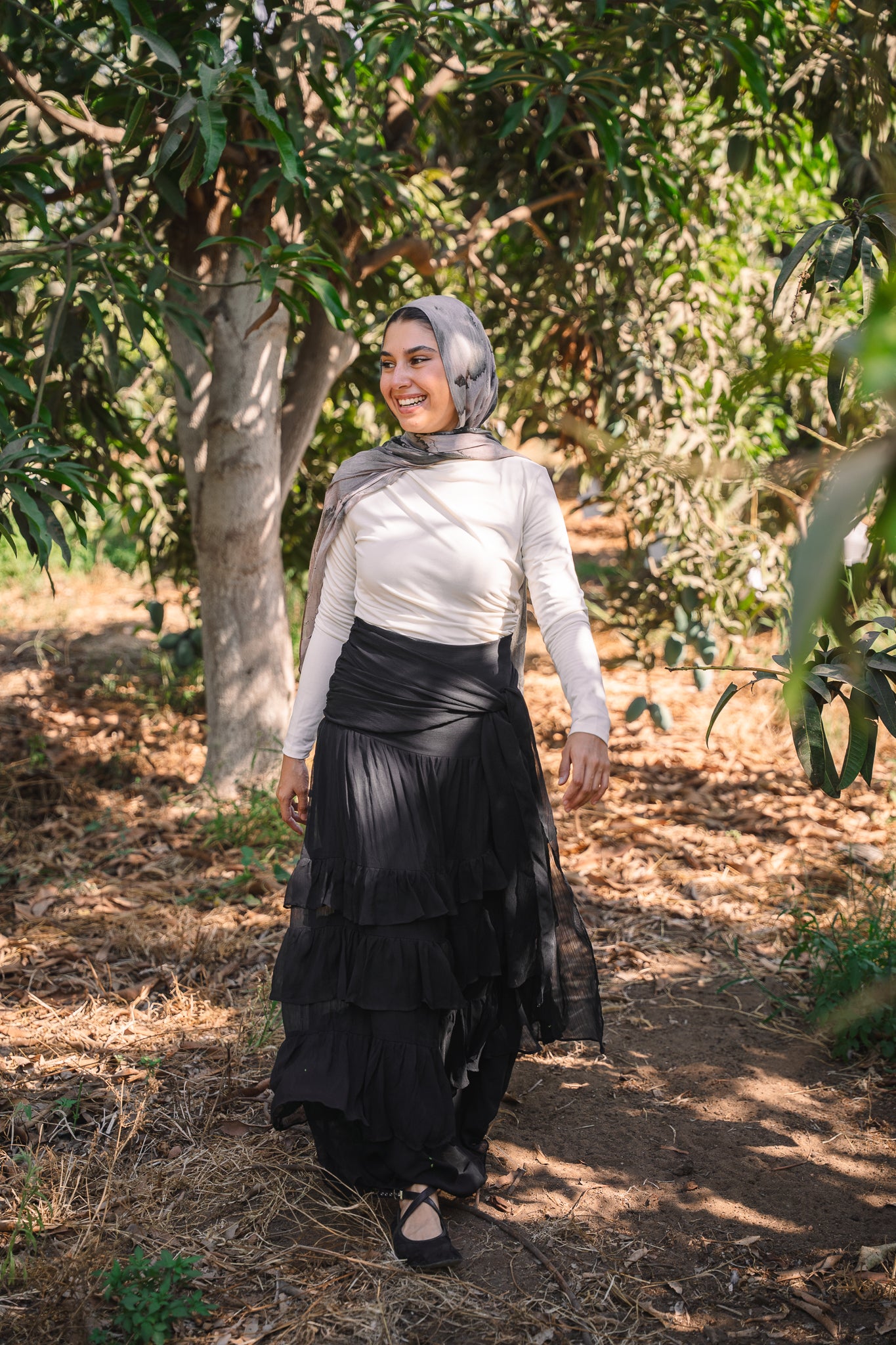 Ruffle Chiffon Skirt - Black