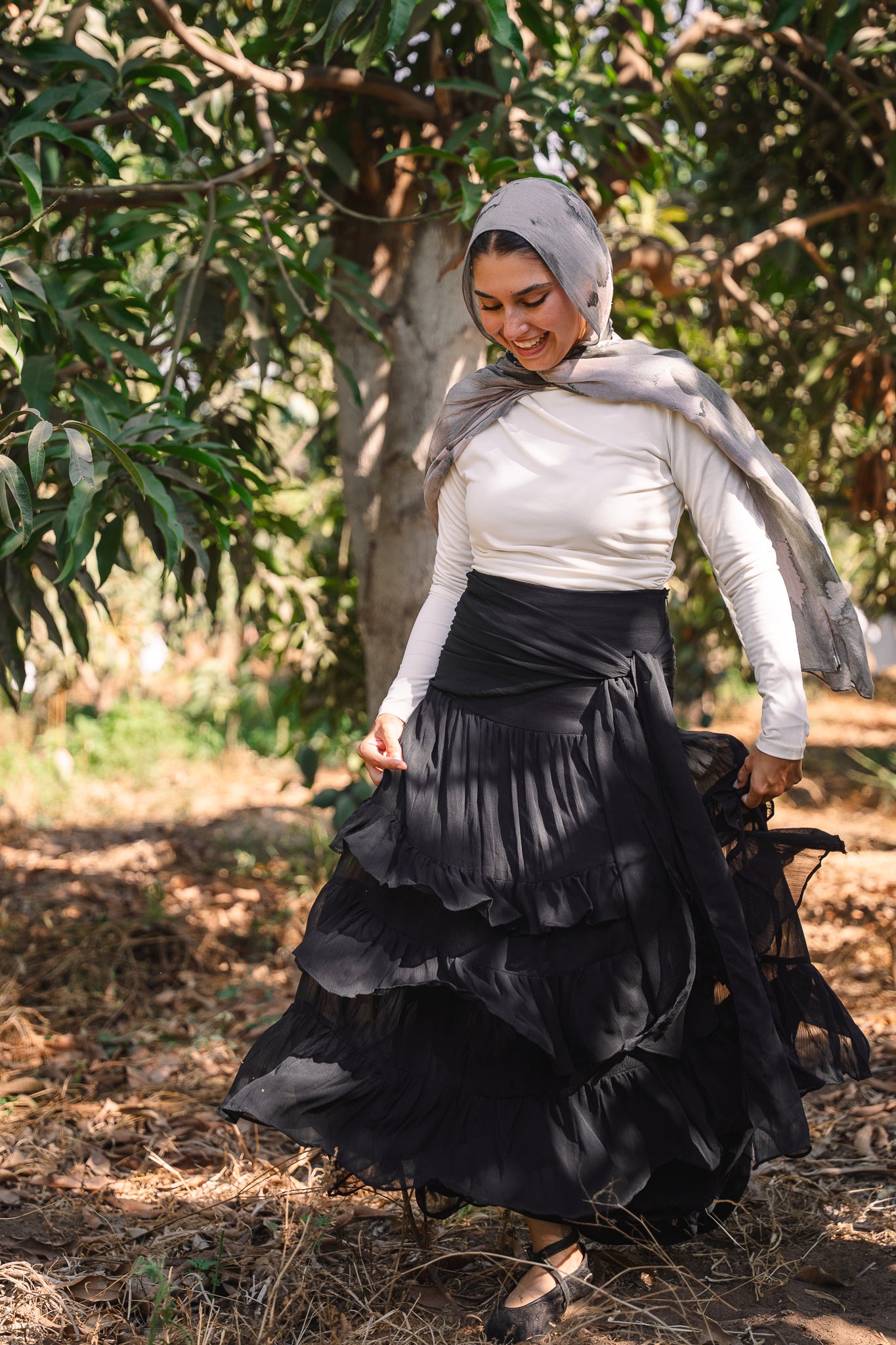 Ruffle Chiffon Skirt - Black