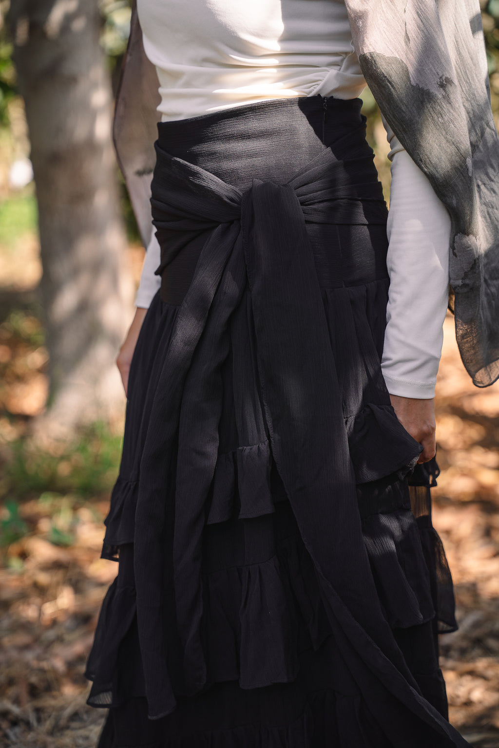 Ruffle Chiffon Skirt - Black