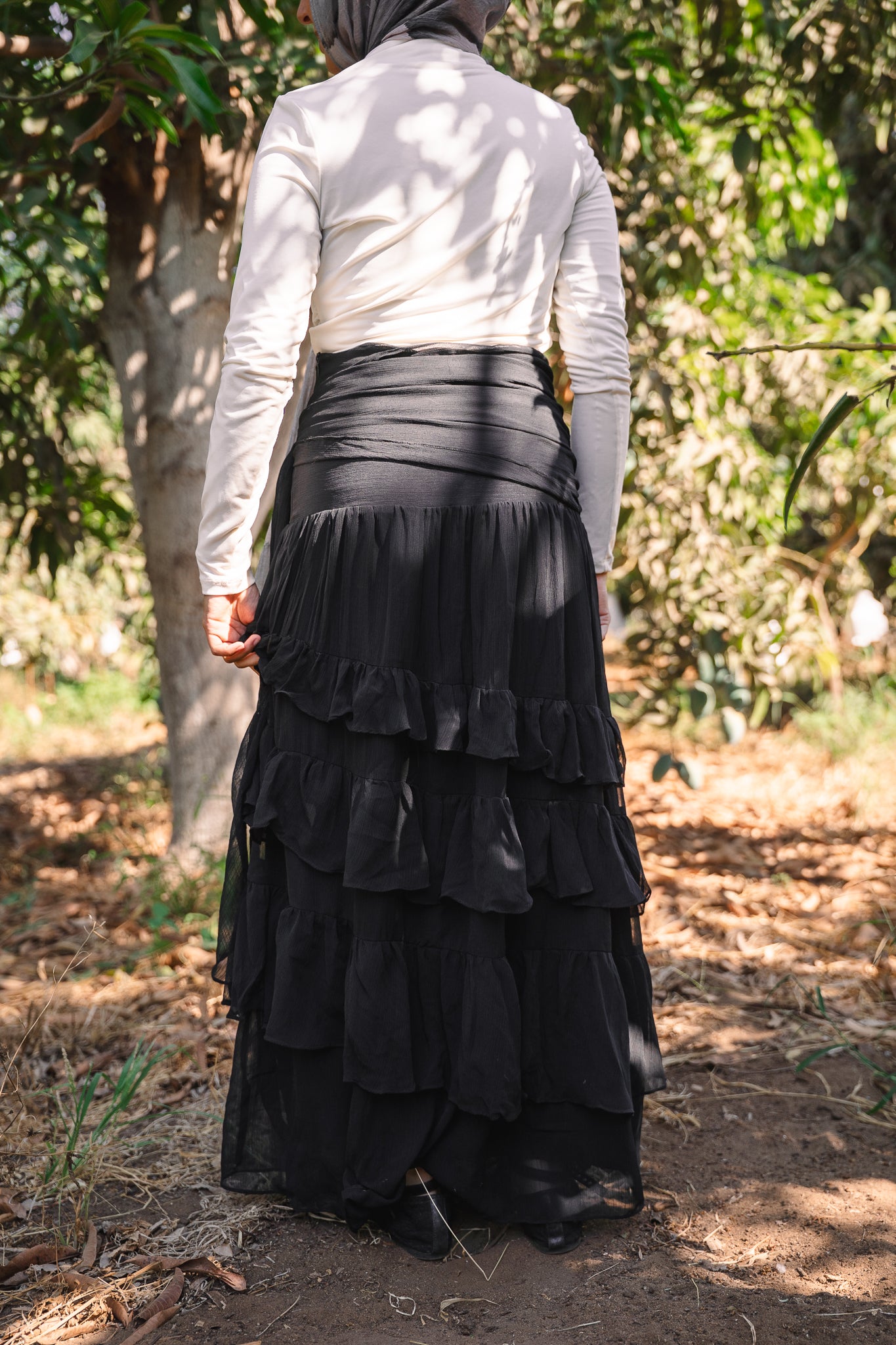 Ruffle Chiffon Skirt - Black
