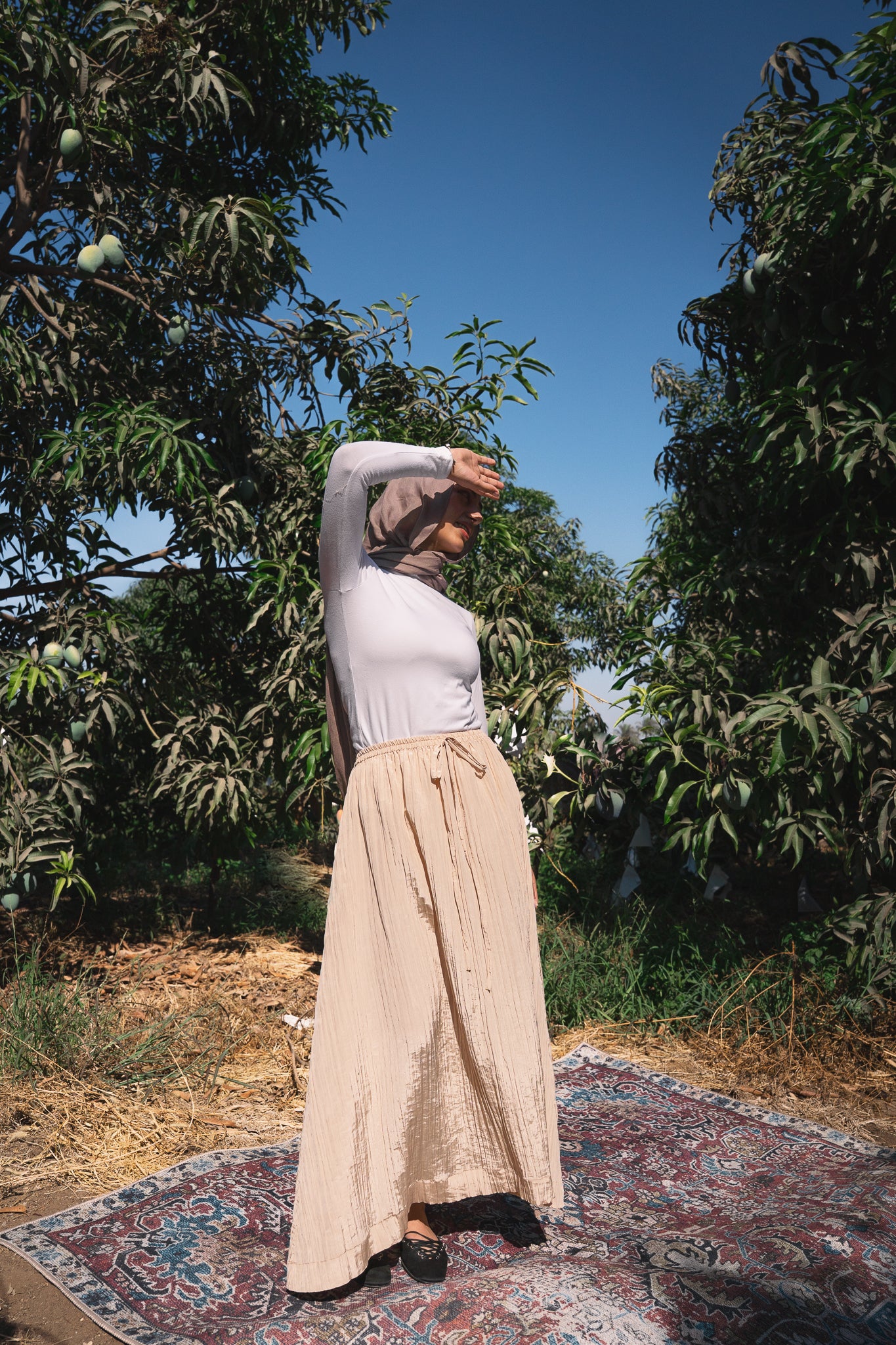 Ease Crushed Satin Skirt - Champagne Beige