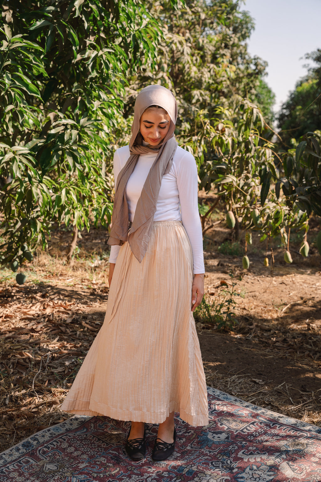 Ease Crushed Satin Skirt - Champagne Beige