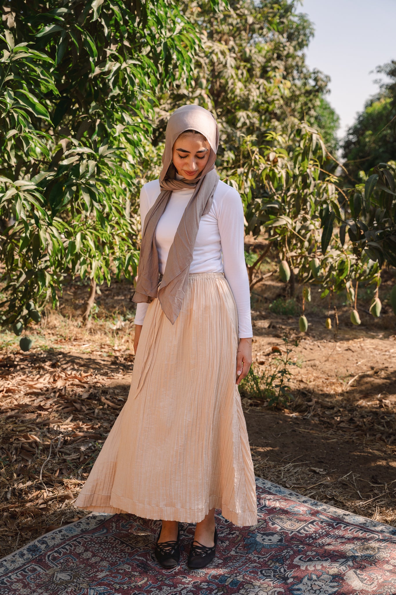 Ease Crushed Satin Skirt - Champagne Beige
