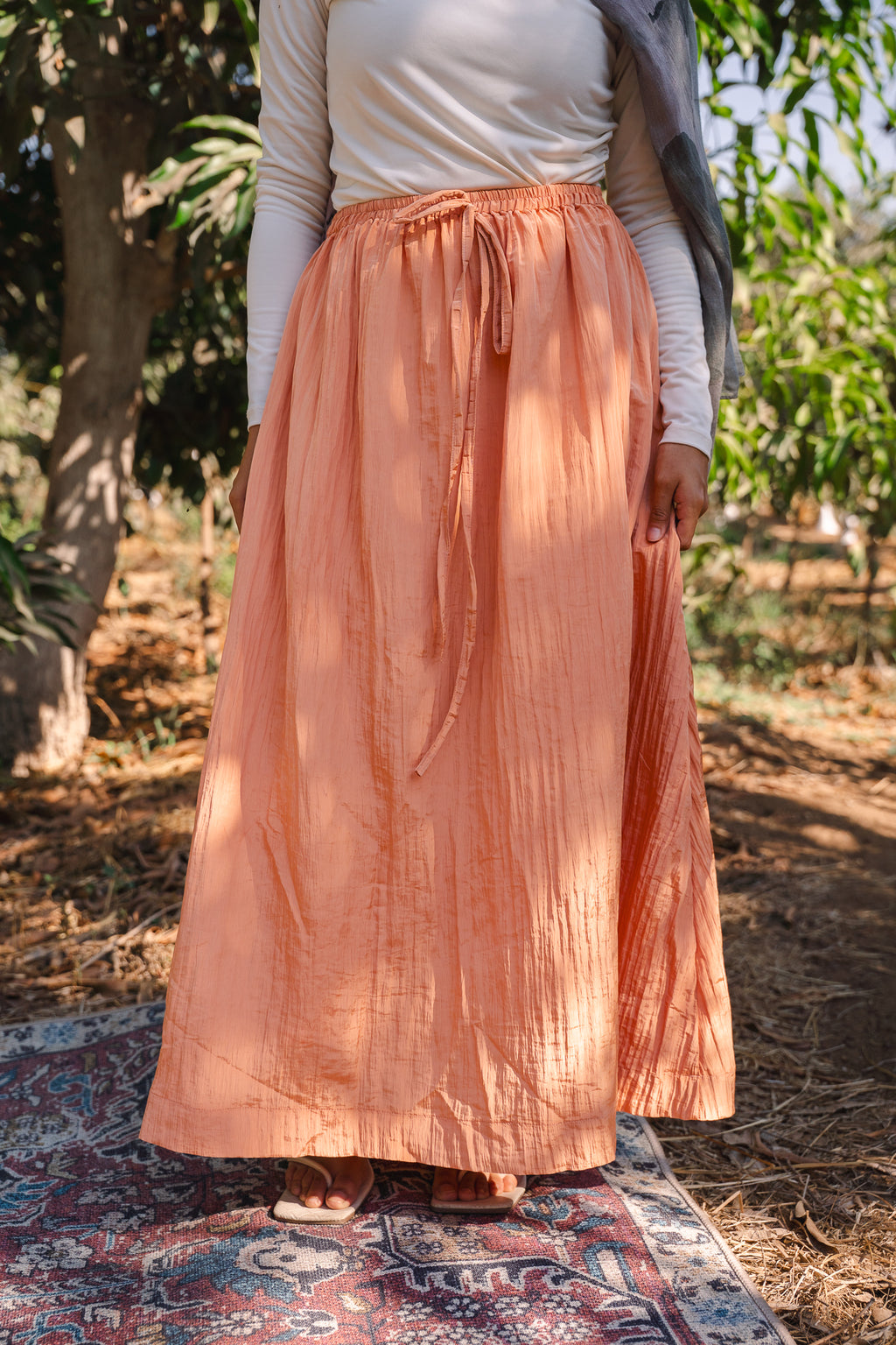 Ease Crushed Satin Skirt - Orange