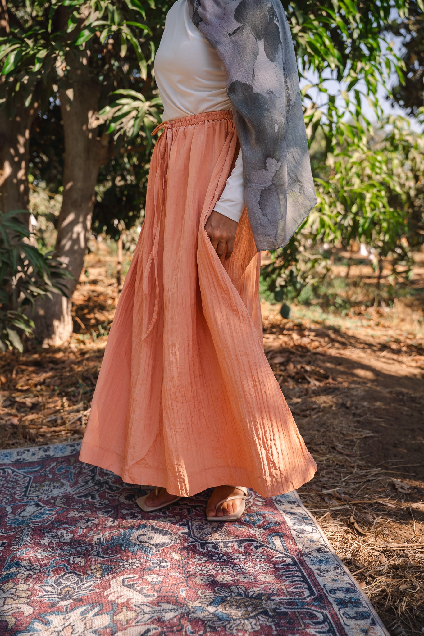 Ease Crushed Satin Skirt - Orange