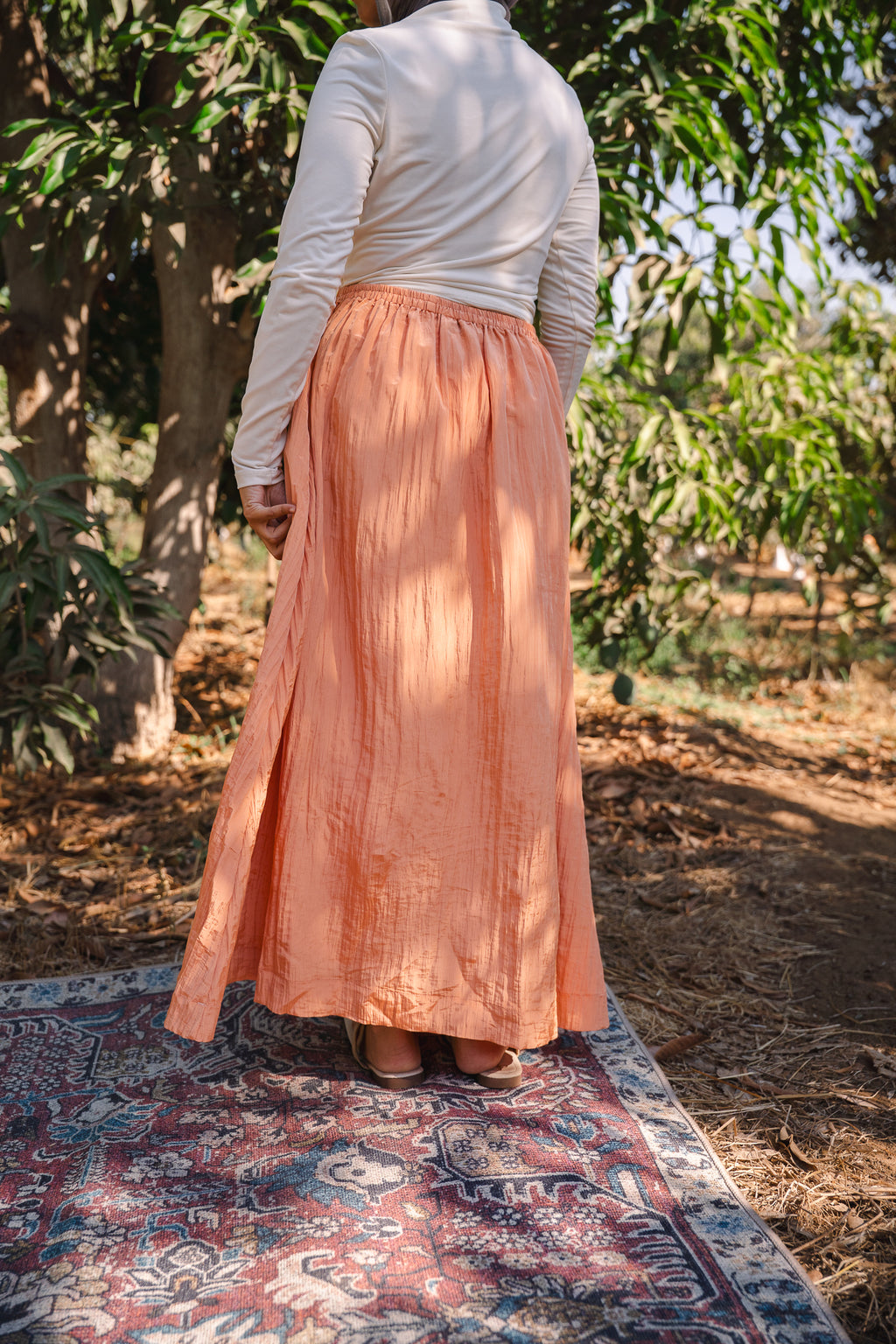 Ease Crushed Satin Skirt - Orange