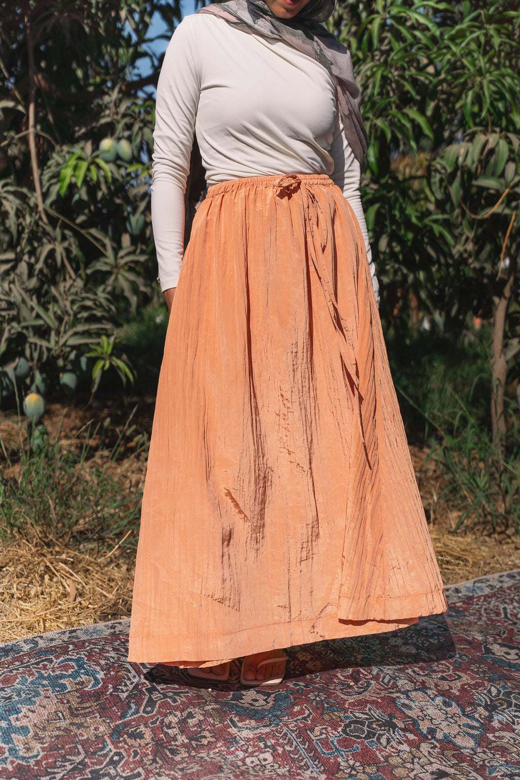 Ease Crushed Satin Skirt - Orange
