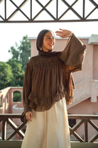 Flowy Ruffle Chiffon Blouse - Brown