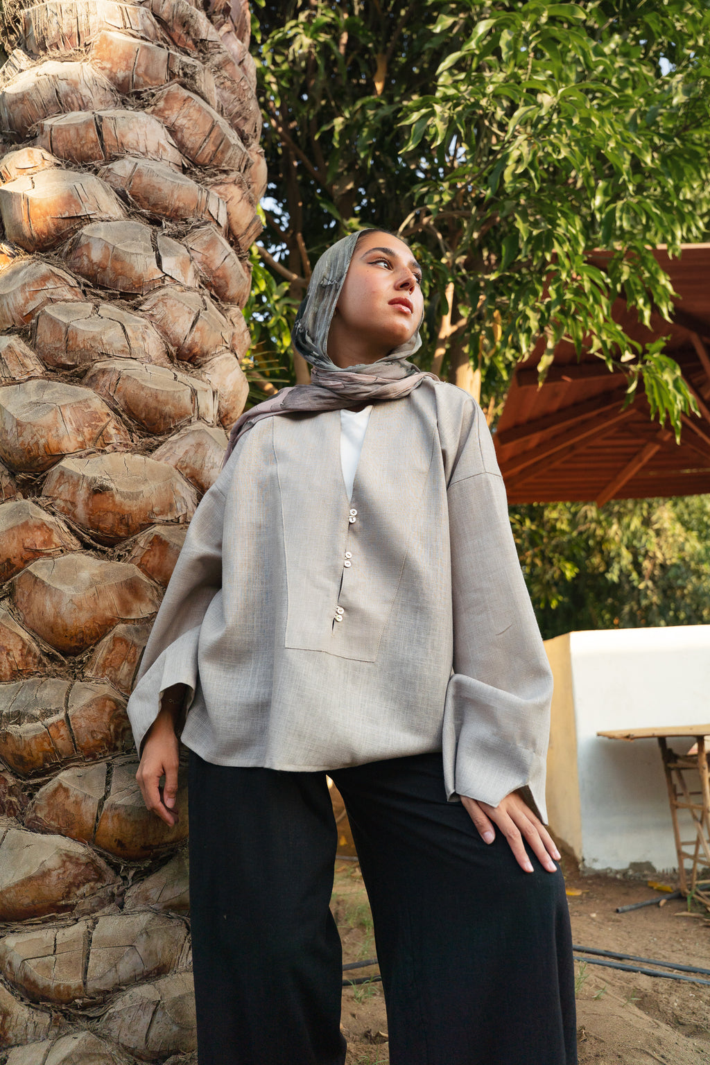 Breathable Linen Blouse — Light Grey