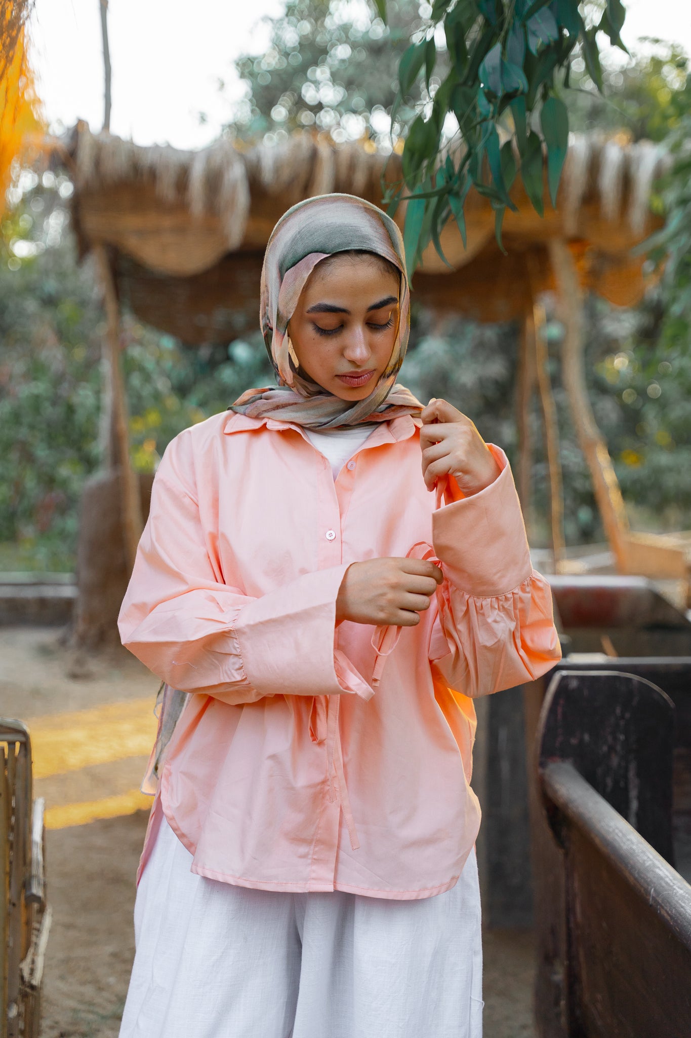 Ribbon Poplin Shirt — Salmon