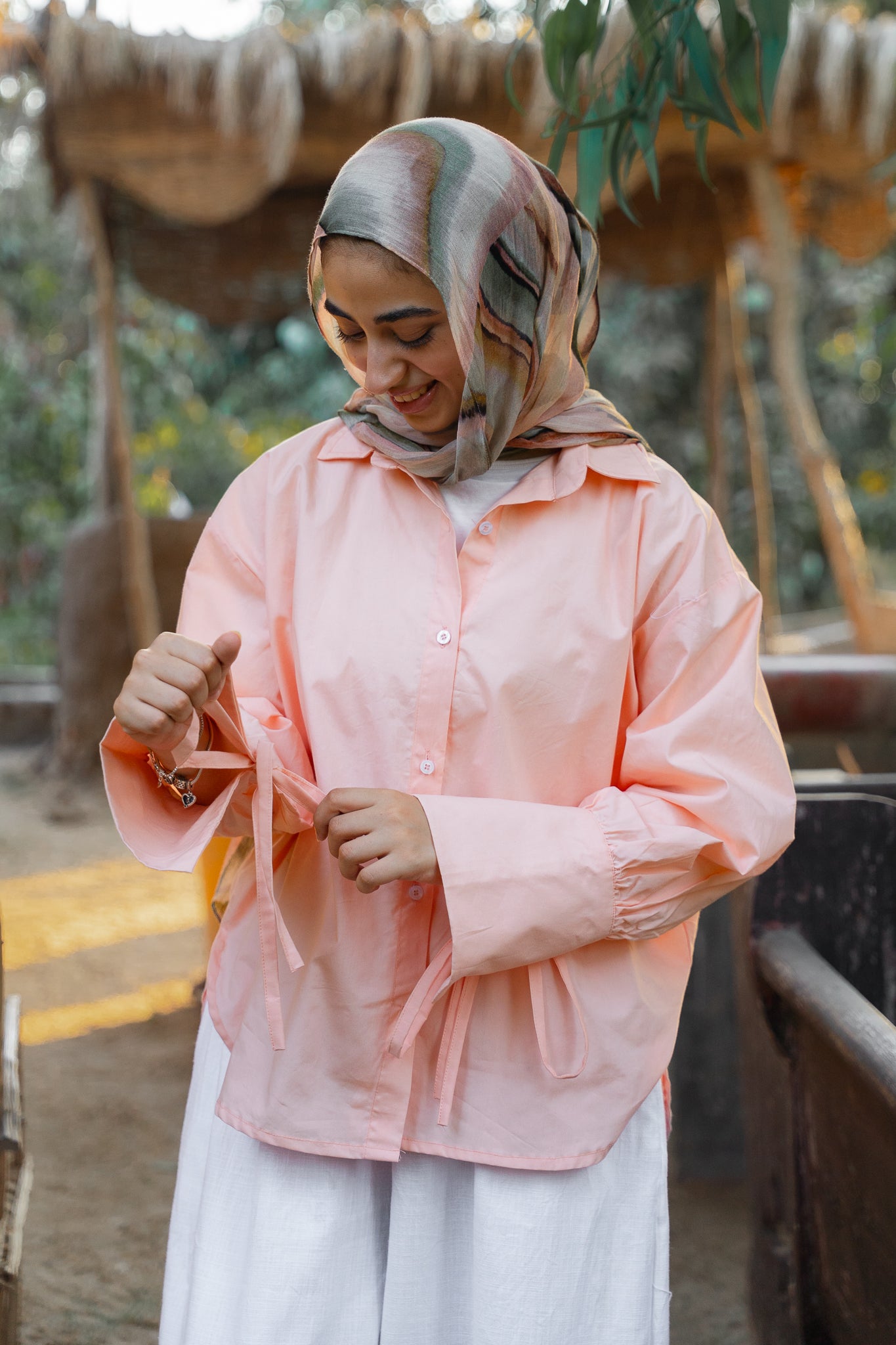 Ribbon Poplin Shirt — Salmon