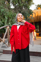 Ribbon Poplin Shirt — Red