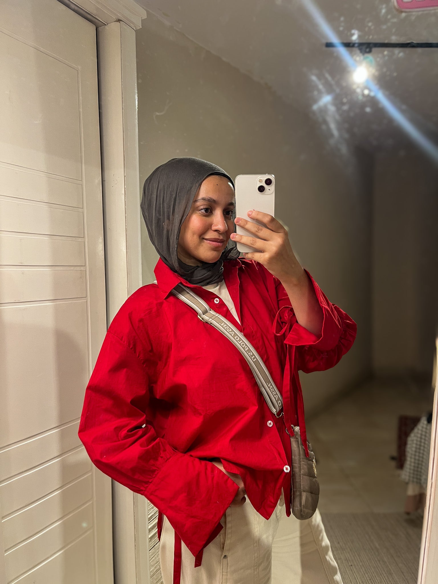 Ribbon Poplin Shirt — Red