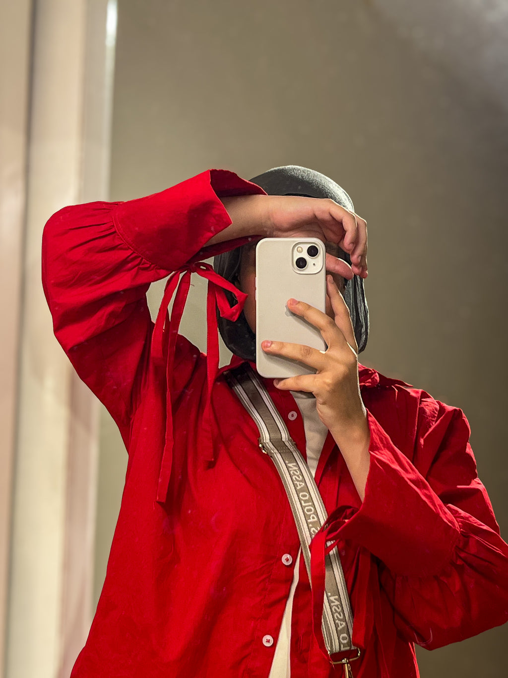 Ribbon Poplin Shirt — Red