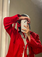 Ribbon Poplin Shirt — Red