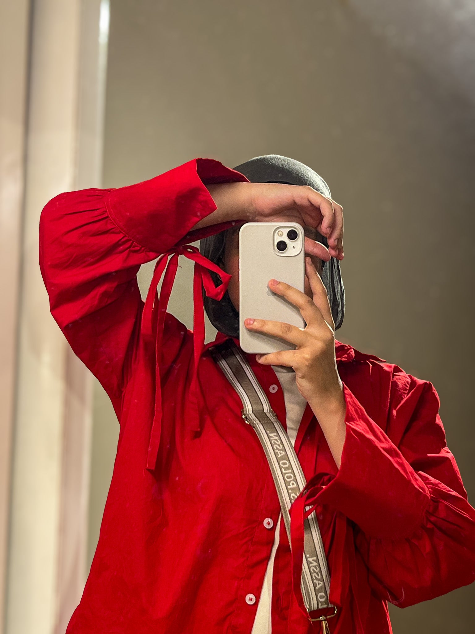 Ribbon Poplin Shirt — Red