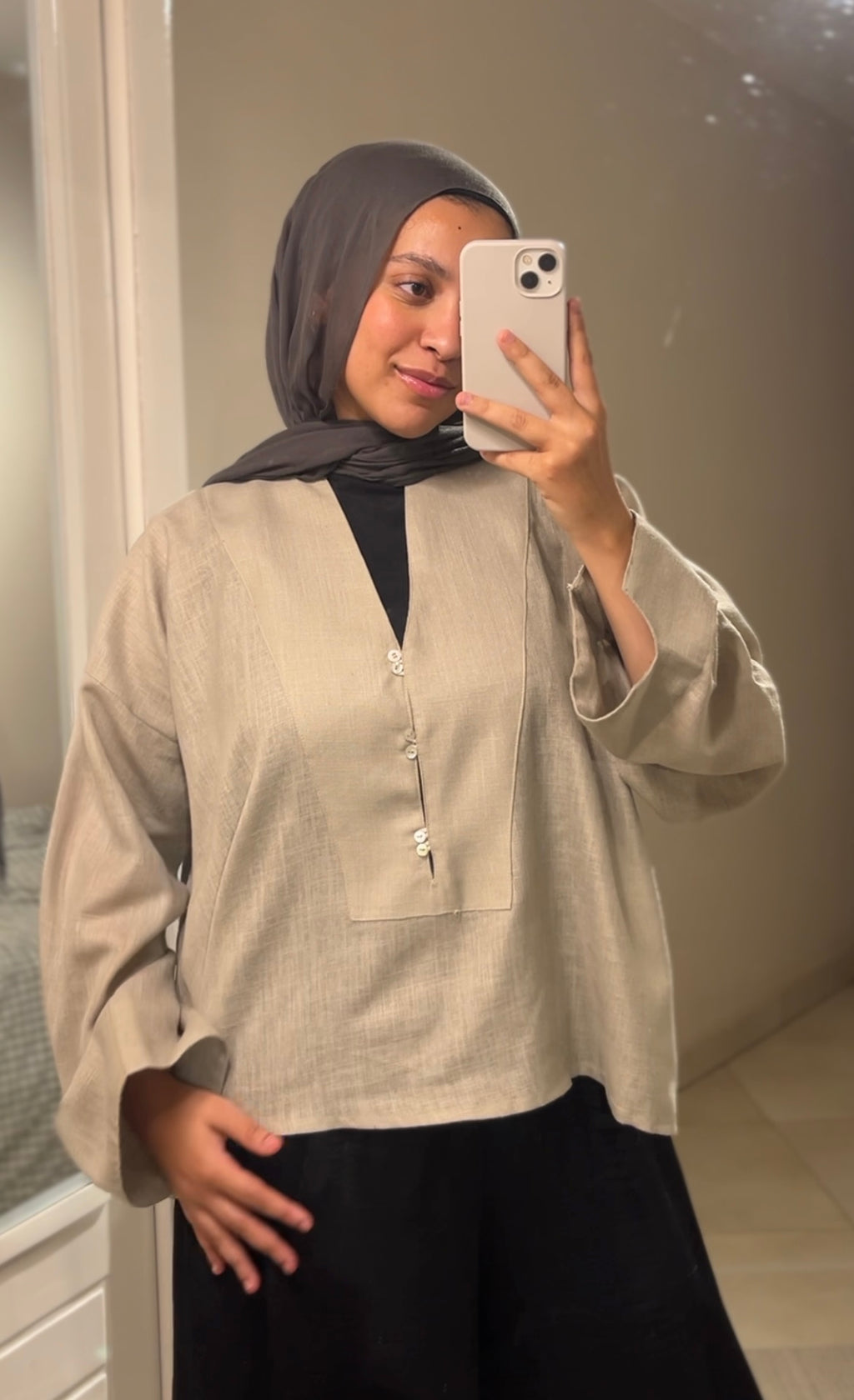 Breathable Linen Blouse — Light Grey