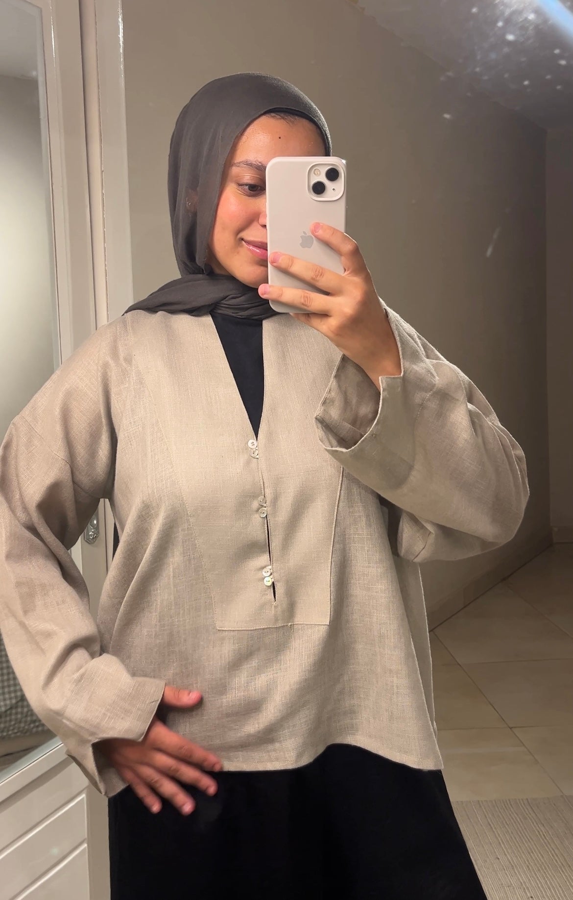 Breathable Linen Blouse — Light Grey