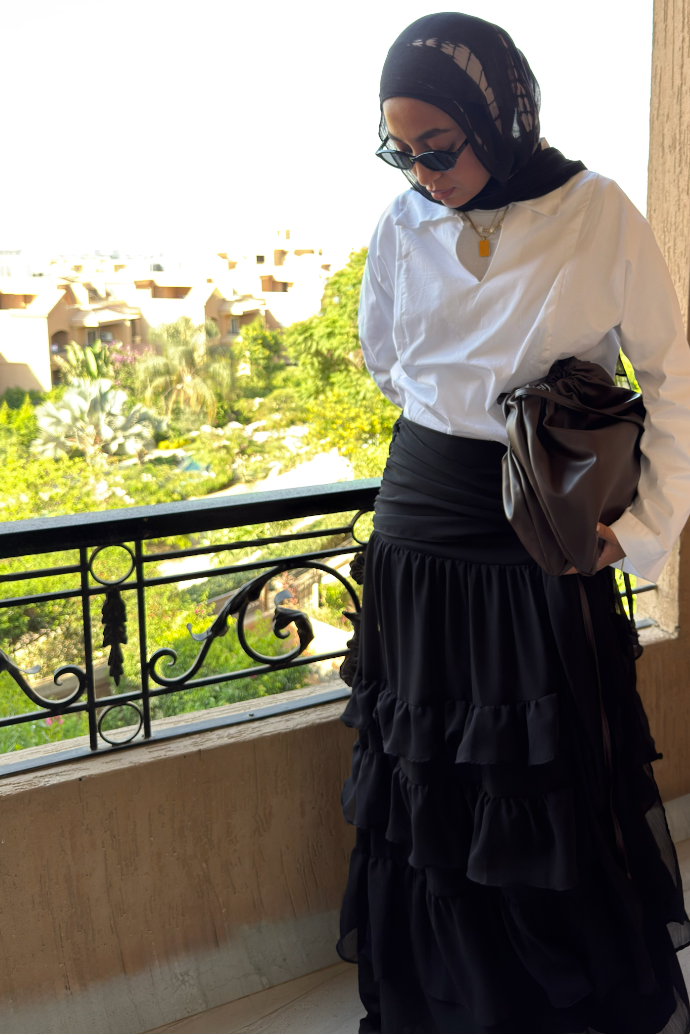 Ruffle Chiffon Skirt - Black