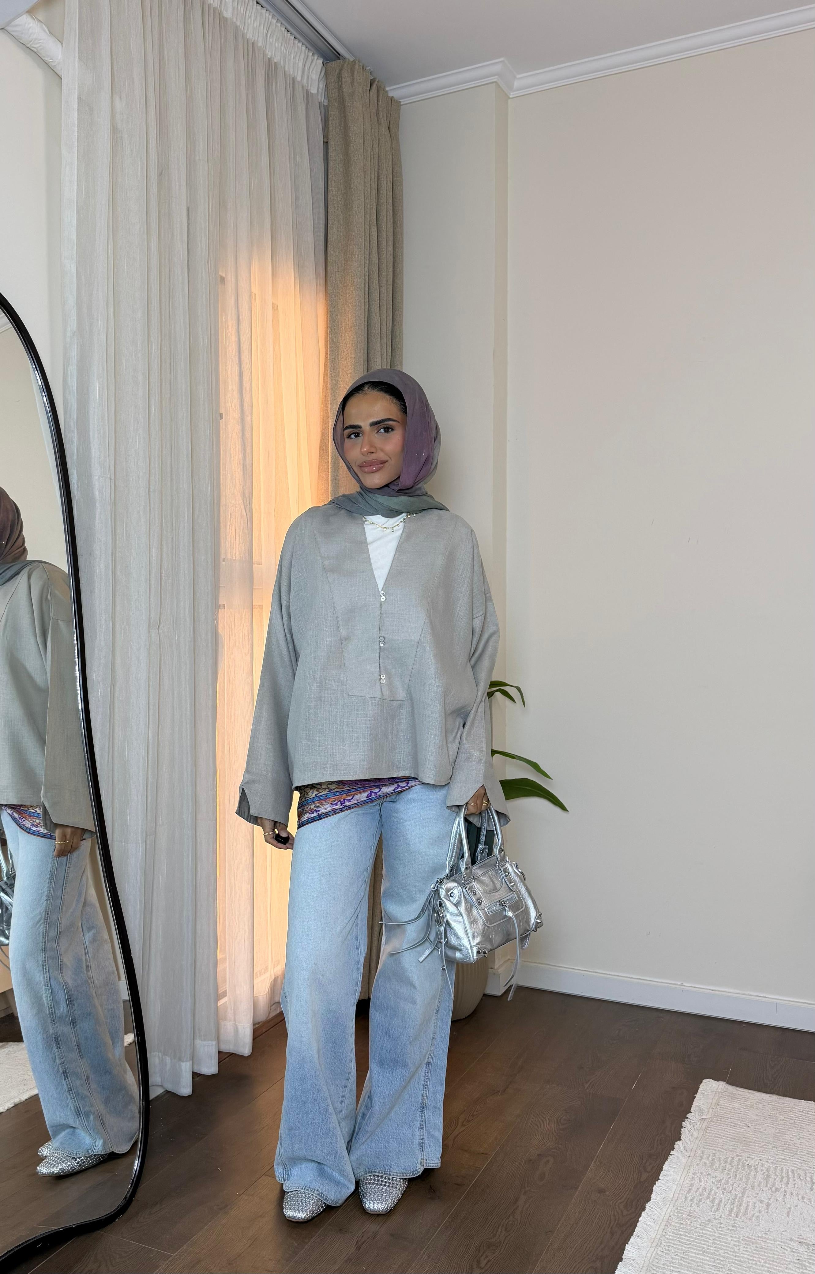 Breathable Linen Blouse — Light Grey