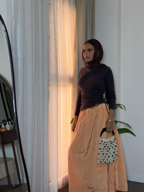 Ease Crushed Satin Skirt - Orange